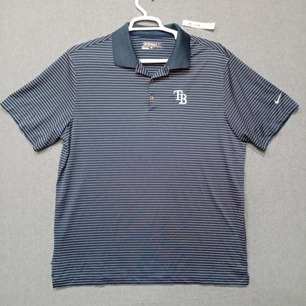 Nike Golf Tampa Bay Rays Polo Shirt Mens XL Navy Blue Striped Dri-FIT Tour Logo